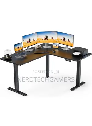 Ergear 63" Dual Motor L Shaped Standing Desk, 28"-46"