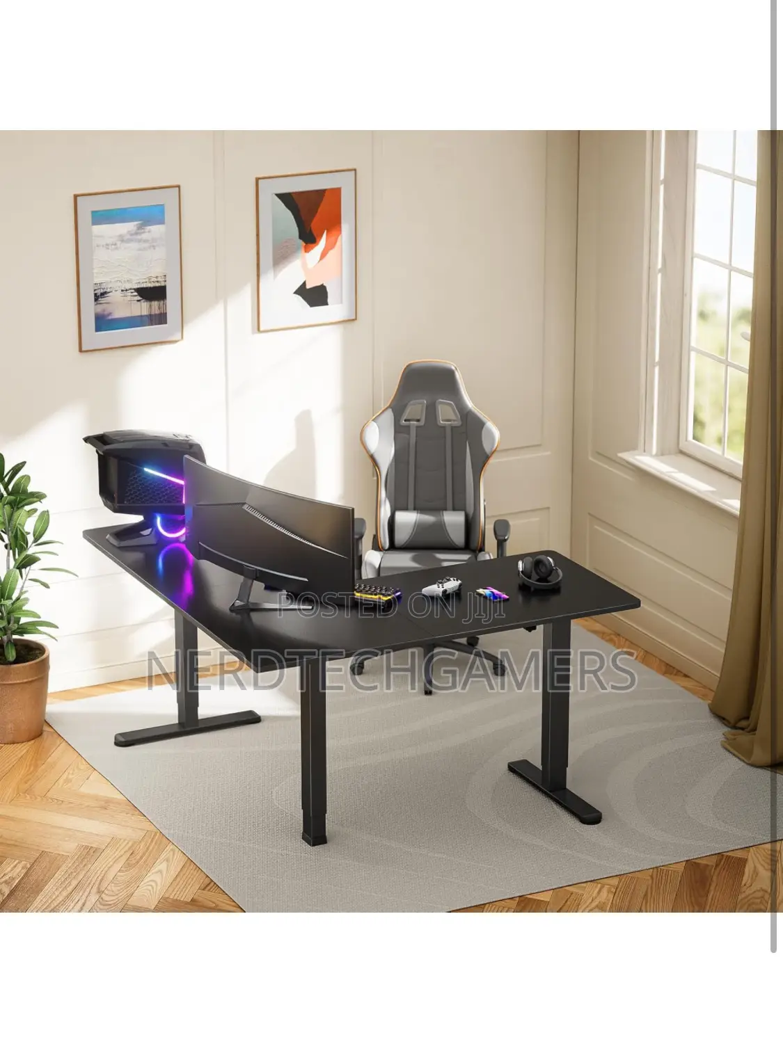 Ergear 63" Dual Motor L Shaped Standing Desk, 28"-46"