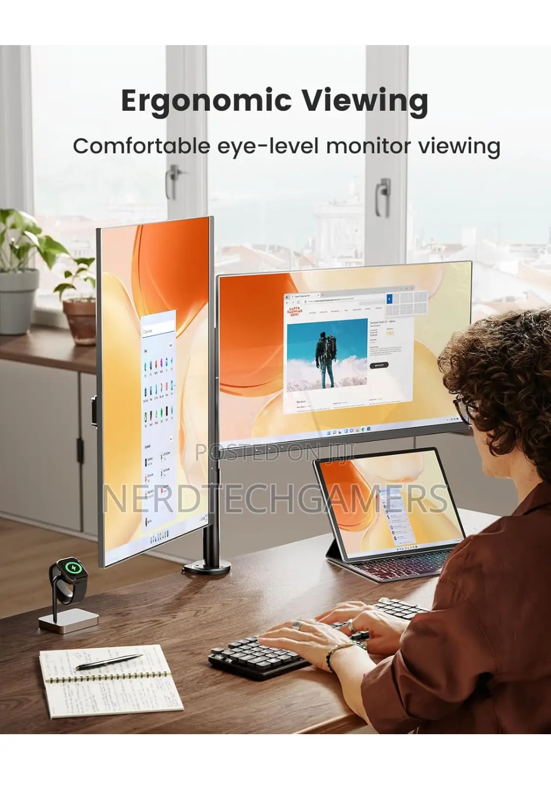Ergear Dual Monitor Desk Mount, Heavy Duty Adjustable