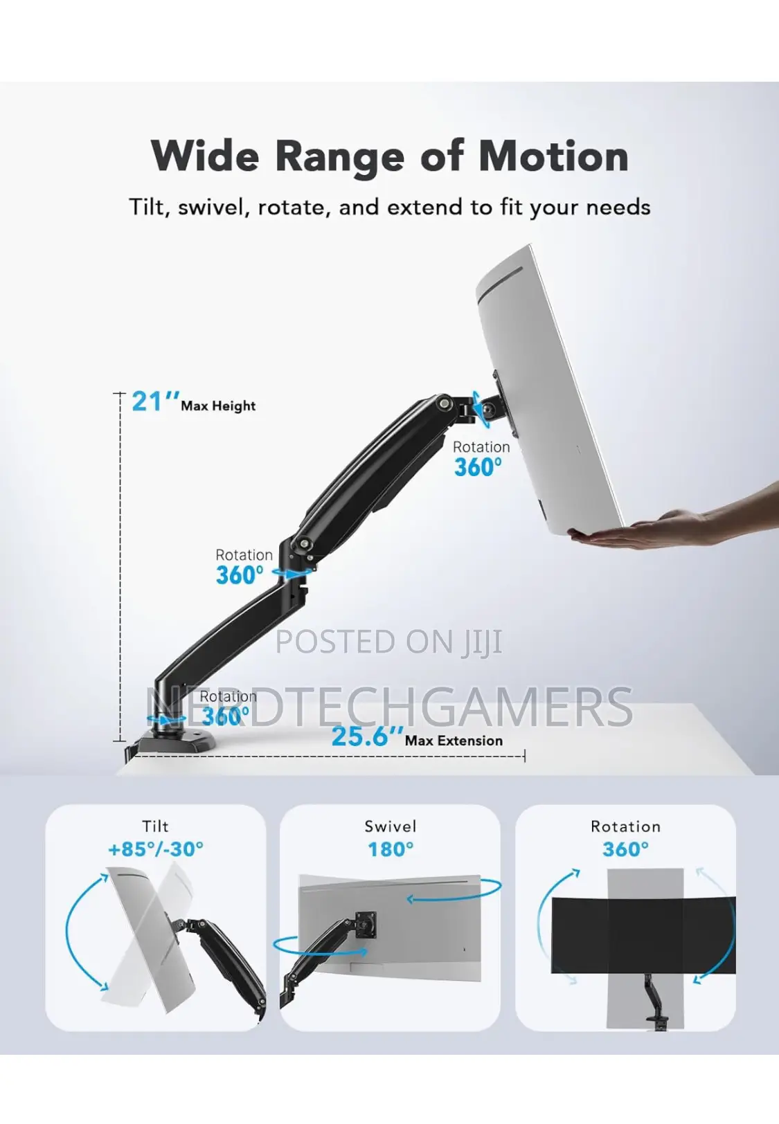 HUANUO Single Monitor Arm Holds 26.48 Lbs, Computer Monitor
