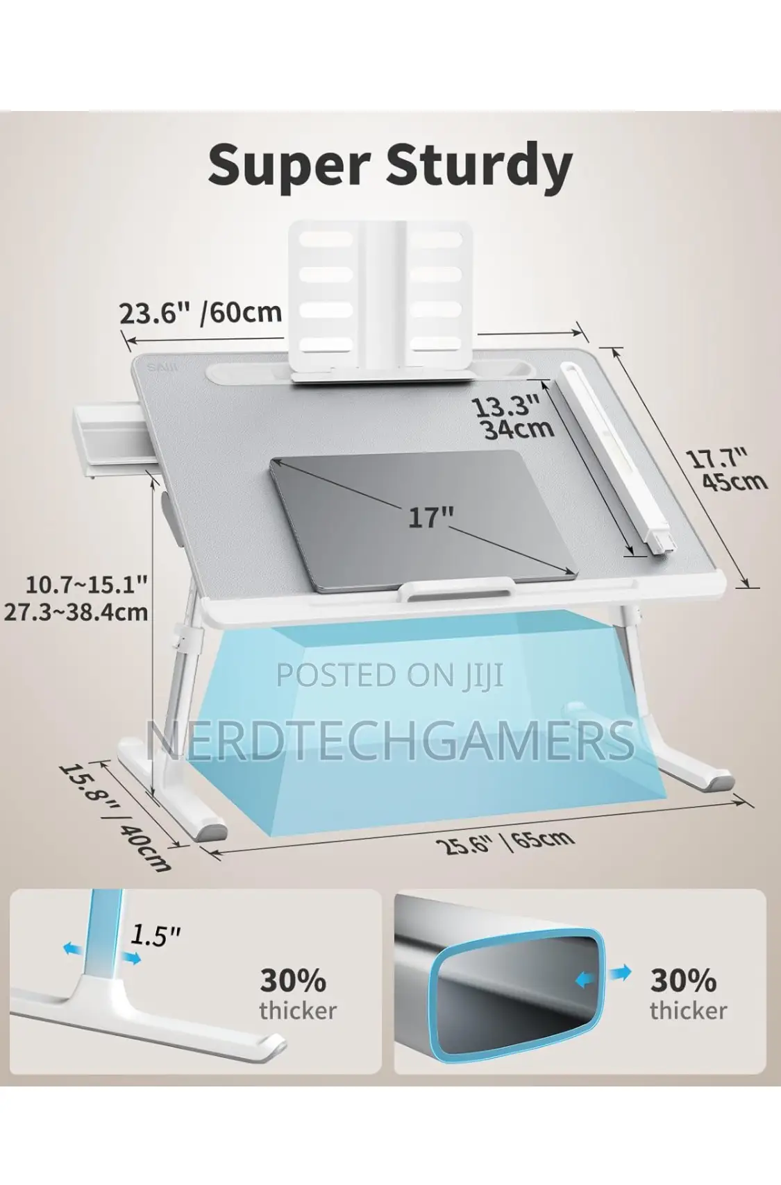 SAIJI Laptop Bed Tray Desk With LED Desk Light, Adjustable