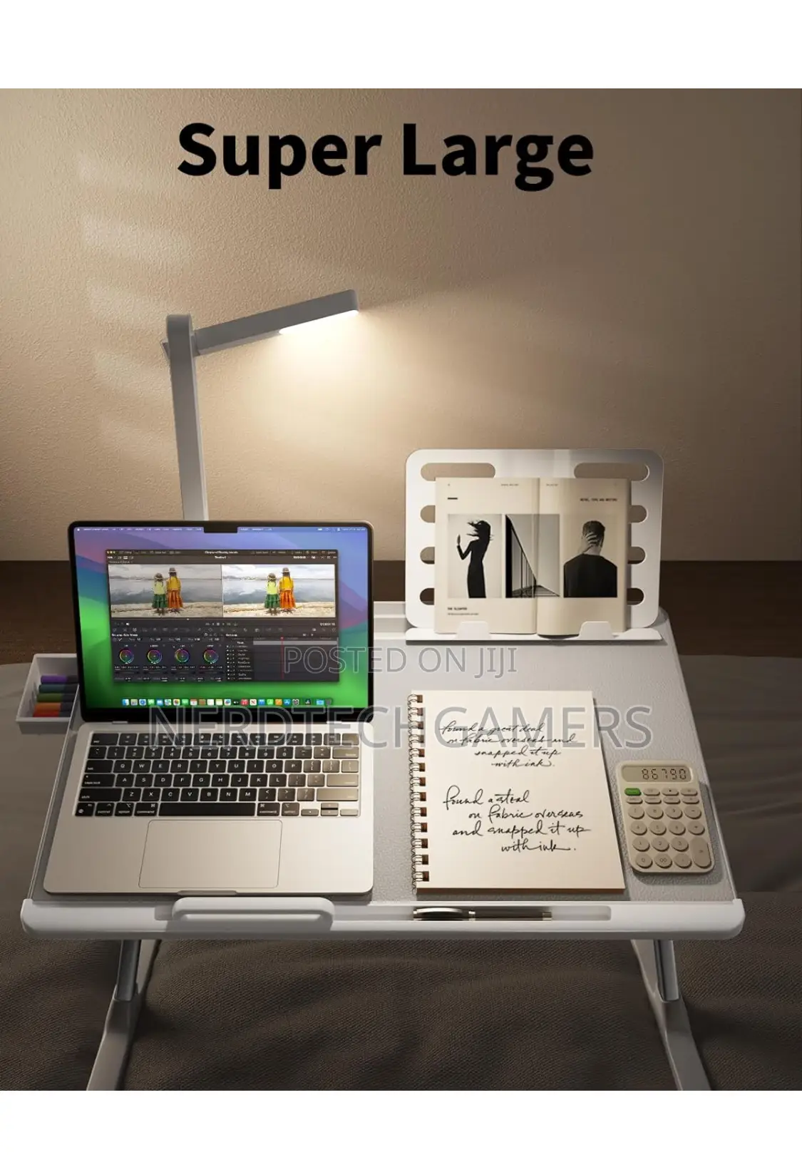 SAIJI Laptop Bed Tray Desk With LED Desk Light, Adjustable