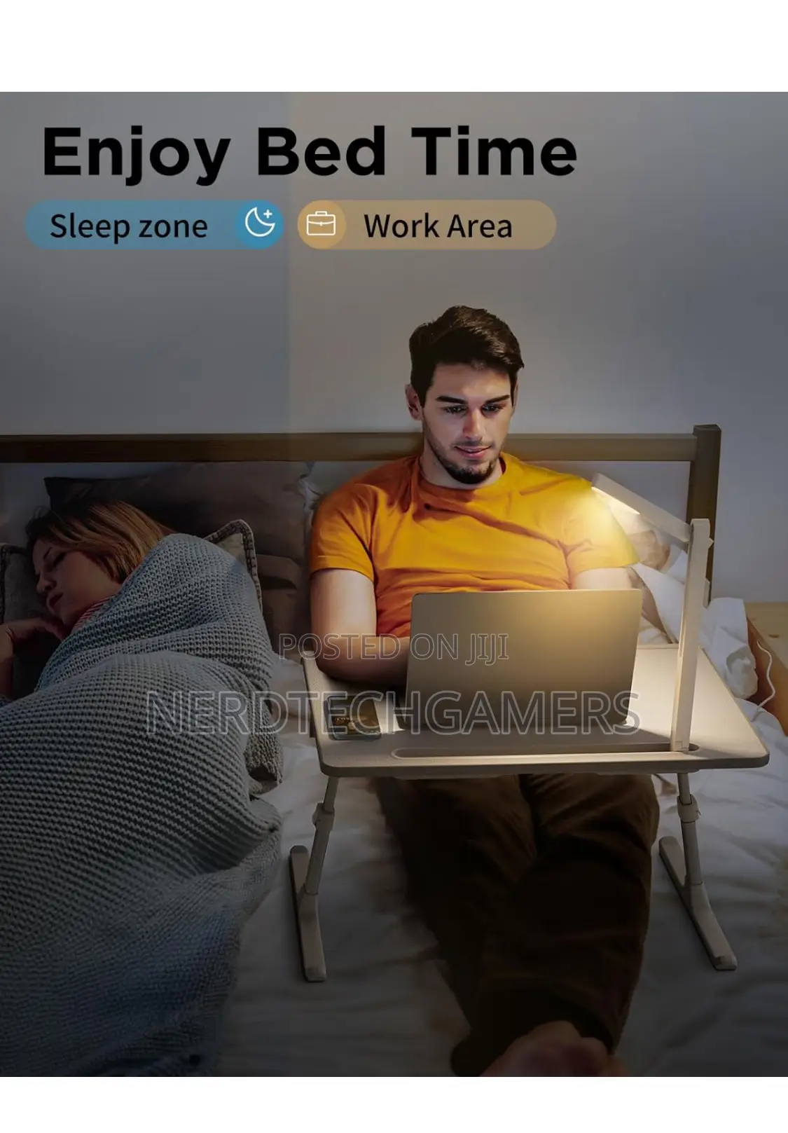 SAIJI Laptop Bed Tray Desk With LED Desk Light, Adjustable