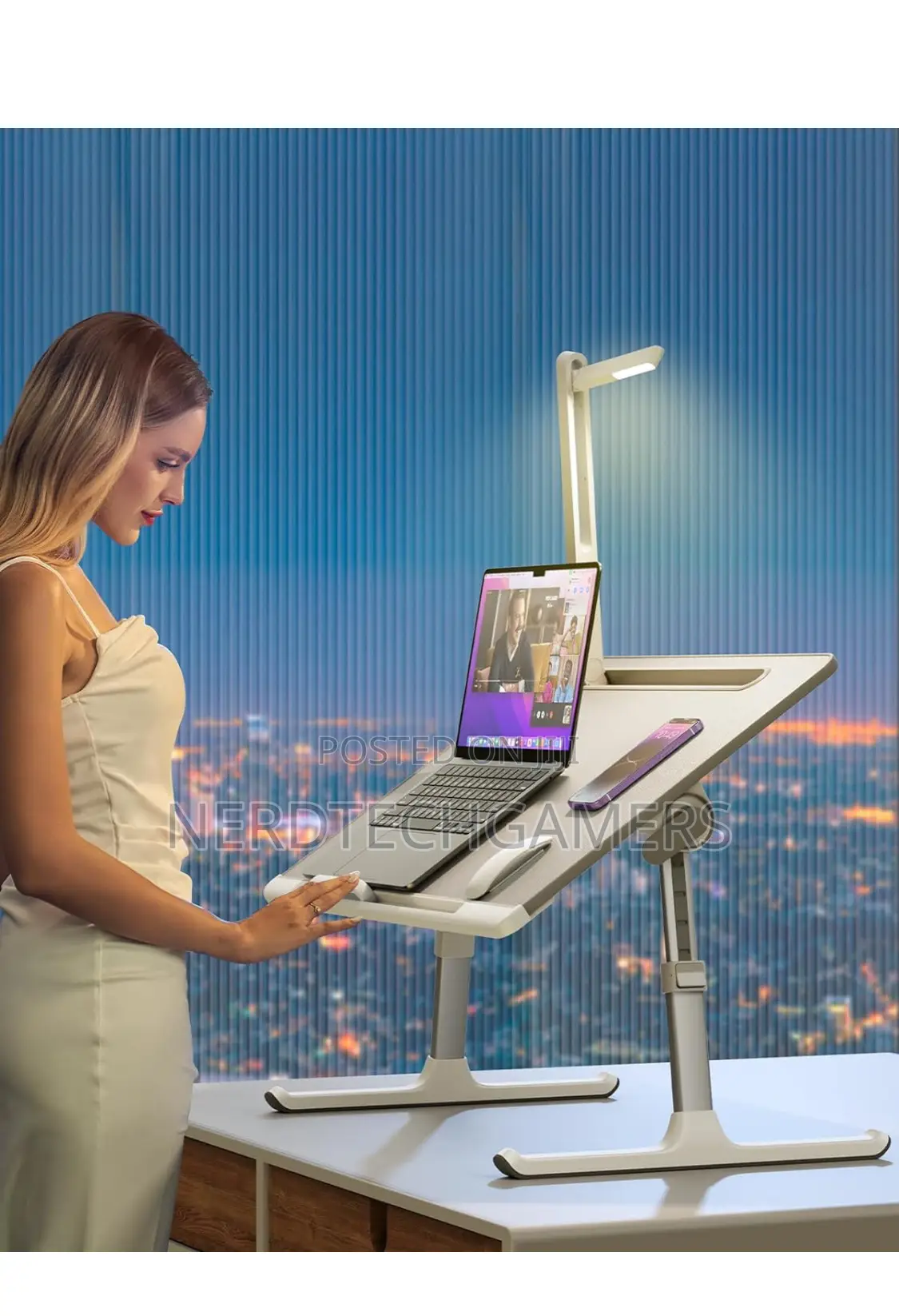 SAIJI Laptop Bed Tray Desk With LED Desk Light, Adjustable