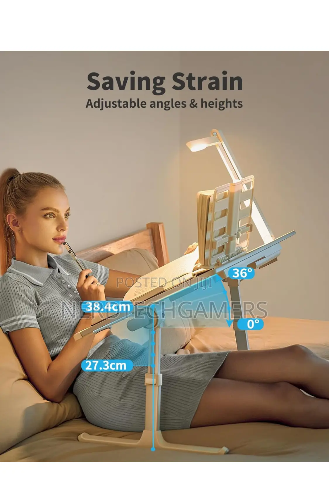 SAIJI Laptop Bed Tray Desk With LED Desk Light, Adjustable