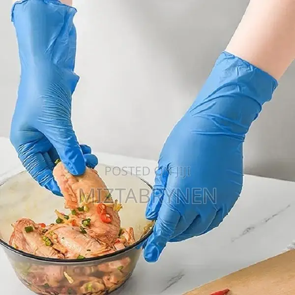 100 Disposable Blue Nitrile Gloves for Food Industry