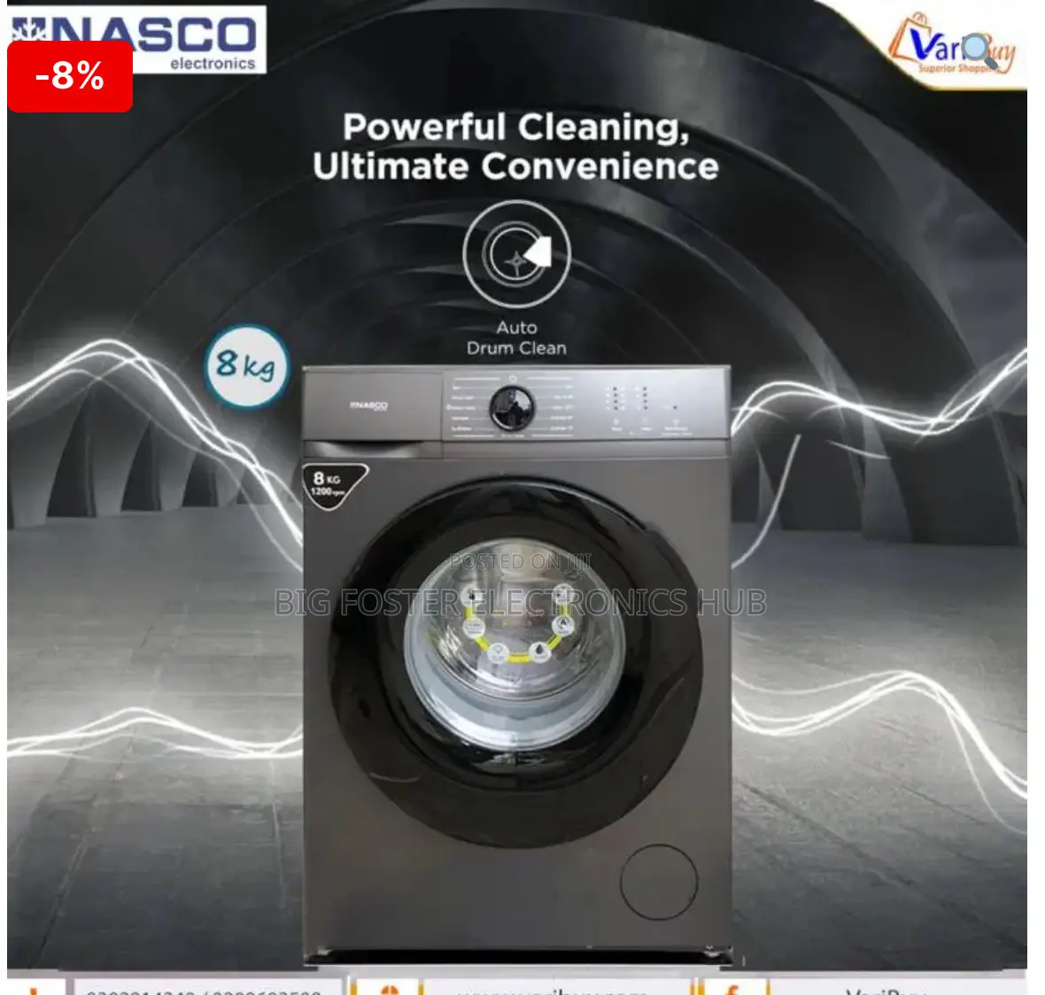 NASCO 8kg Inverter Front Loader Full Auto Wash Only Machine in Accra