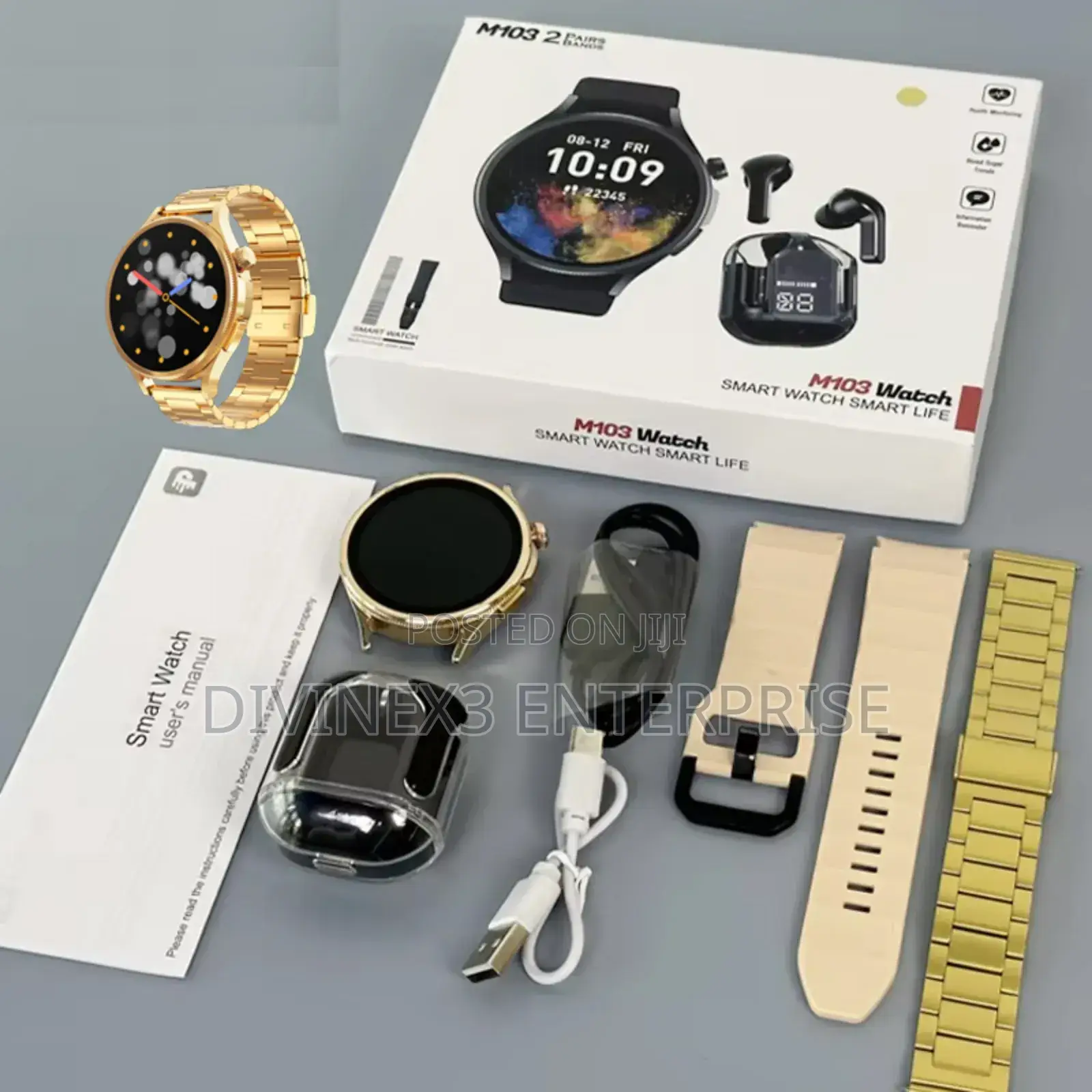 M103 Watch, Double Straps + Earbuds