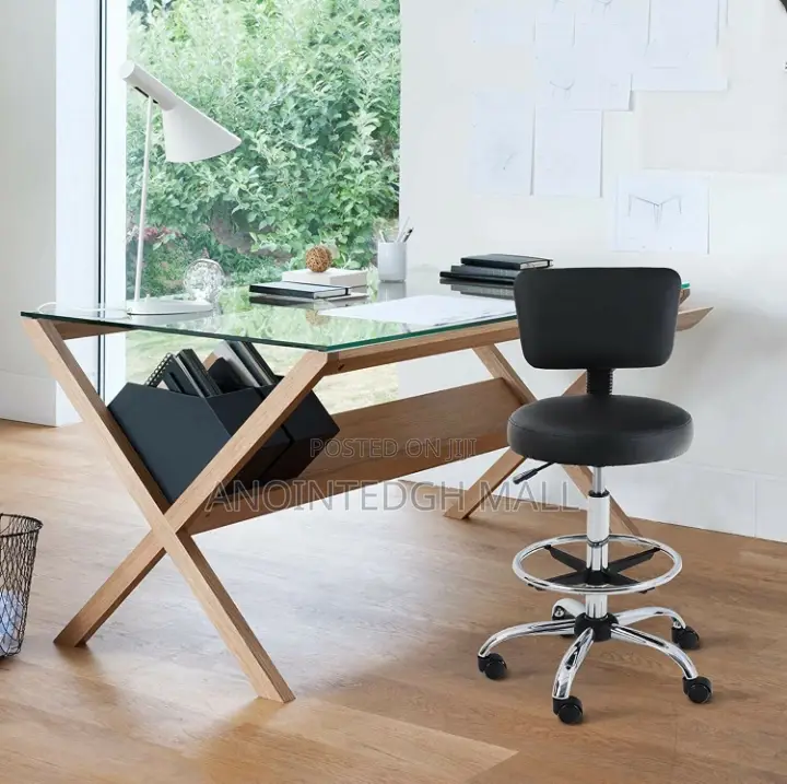 Adjustable Teller Swivel Chair Leather - Black