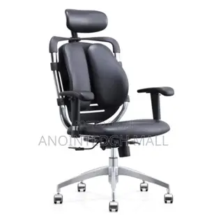 Kidney Leather Swivel Chair With Headrest - Black