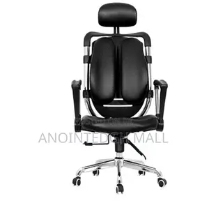 Kidney Leather Swivel Chair With Headrest - Black