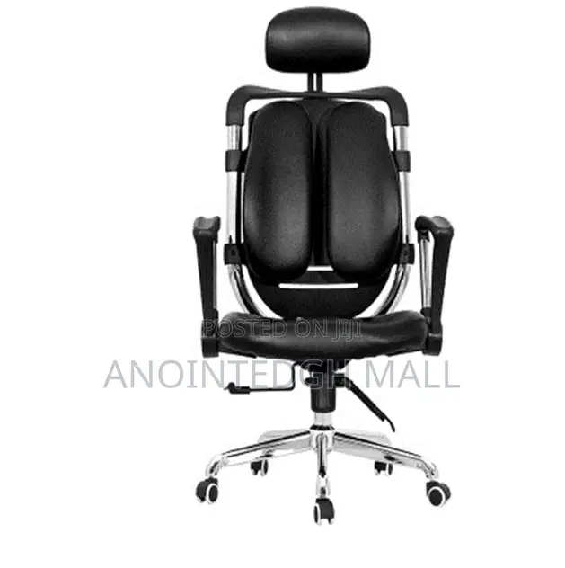 Kidney Leather Swivel Chair With Headrest - Black