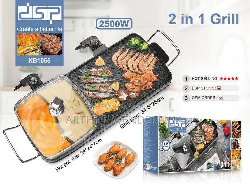 DSP 2 in 1 BBQ Electric Grill for Non-Stick 2500W