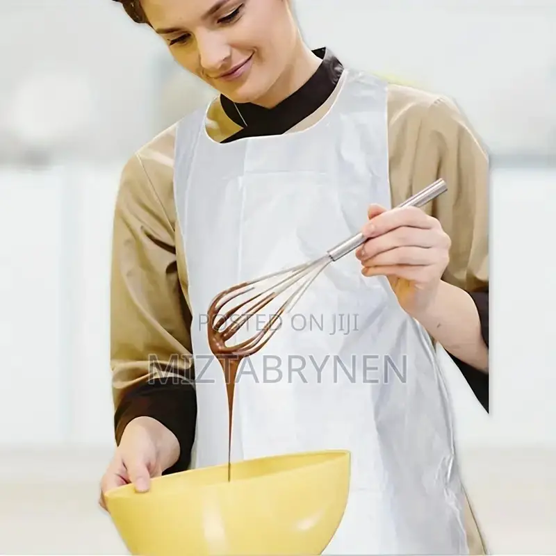 Disposable White Poly Aprons - 100 Pieces