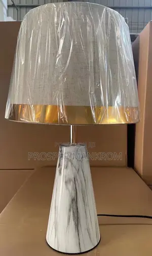 Bed Side Lamps White Cap With Golden Design