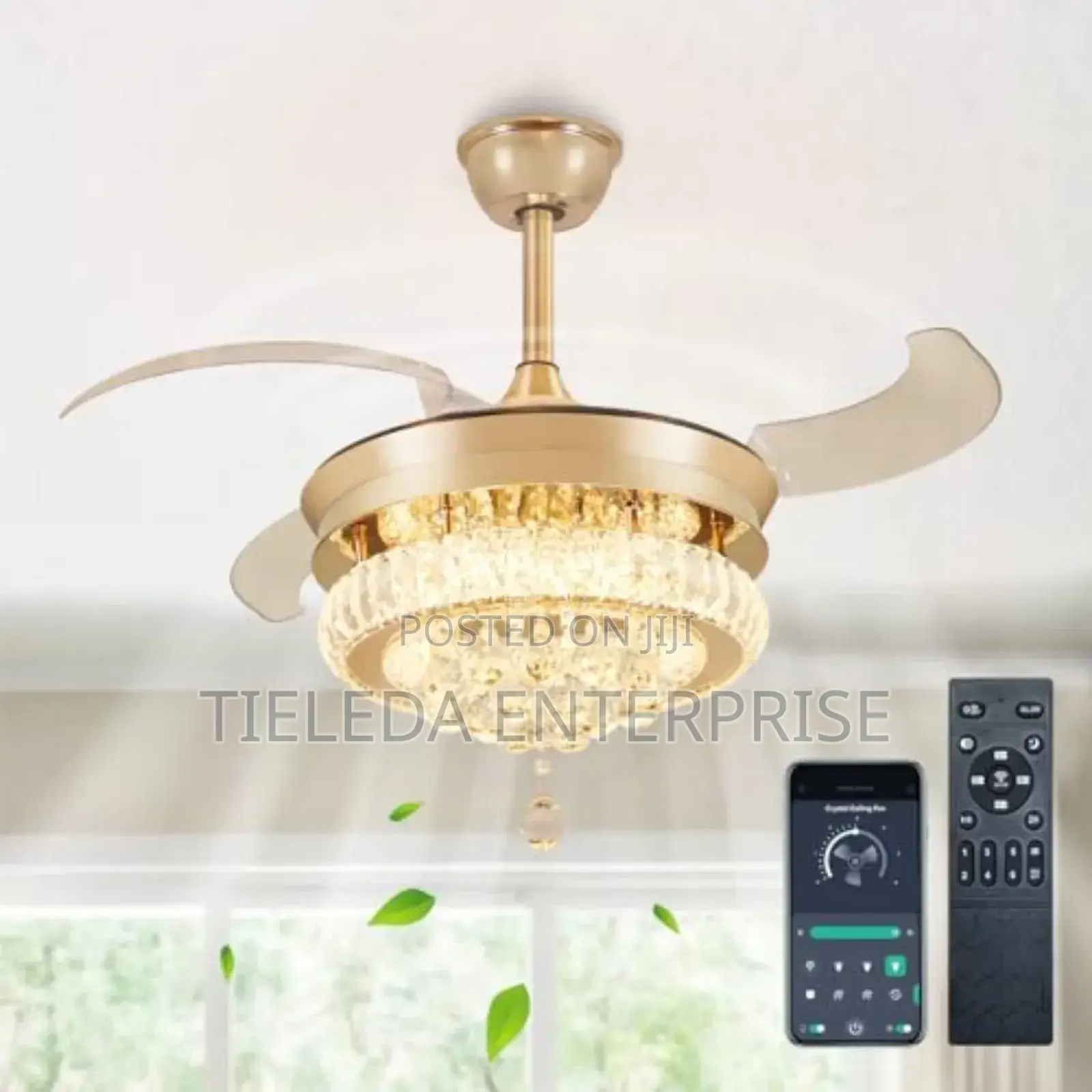 Golden Crystal Chandelier Fan Light