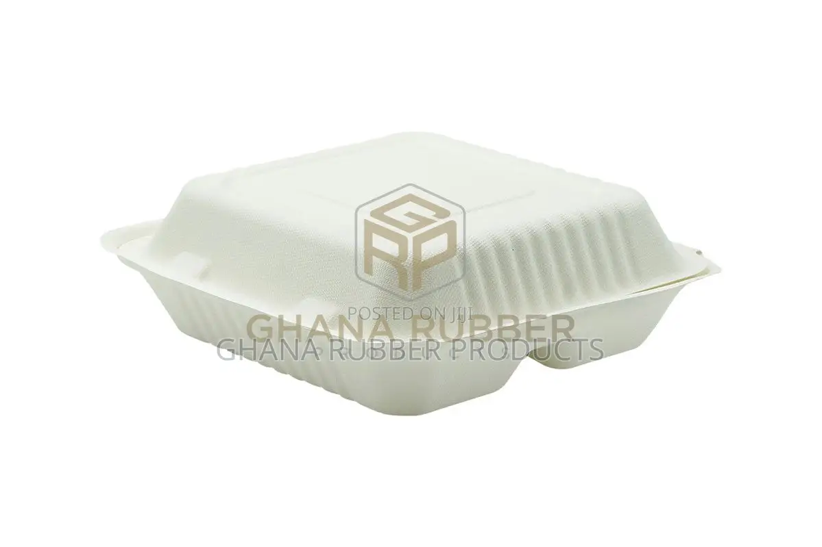 Bagasse 3-Section Clamshell Boxes 9" X 9" (200pcs)
