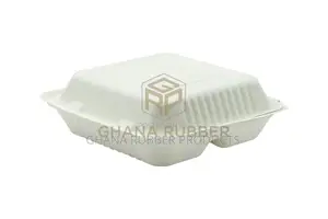 Bagasse 3-Section Clamshell Boxes 9" X 9" (200pcs)