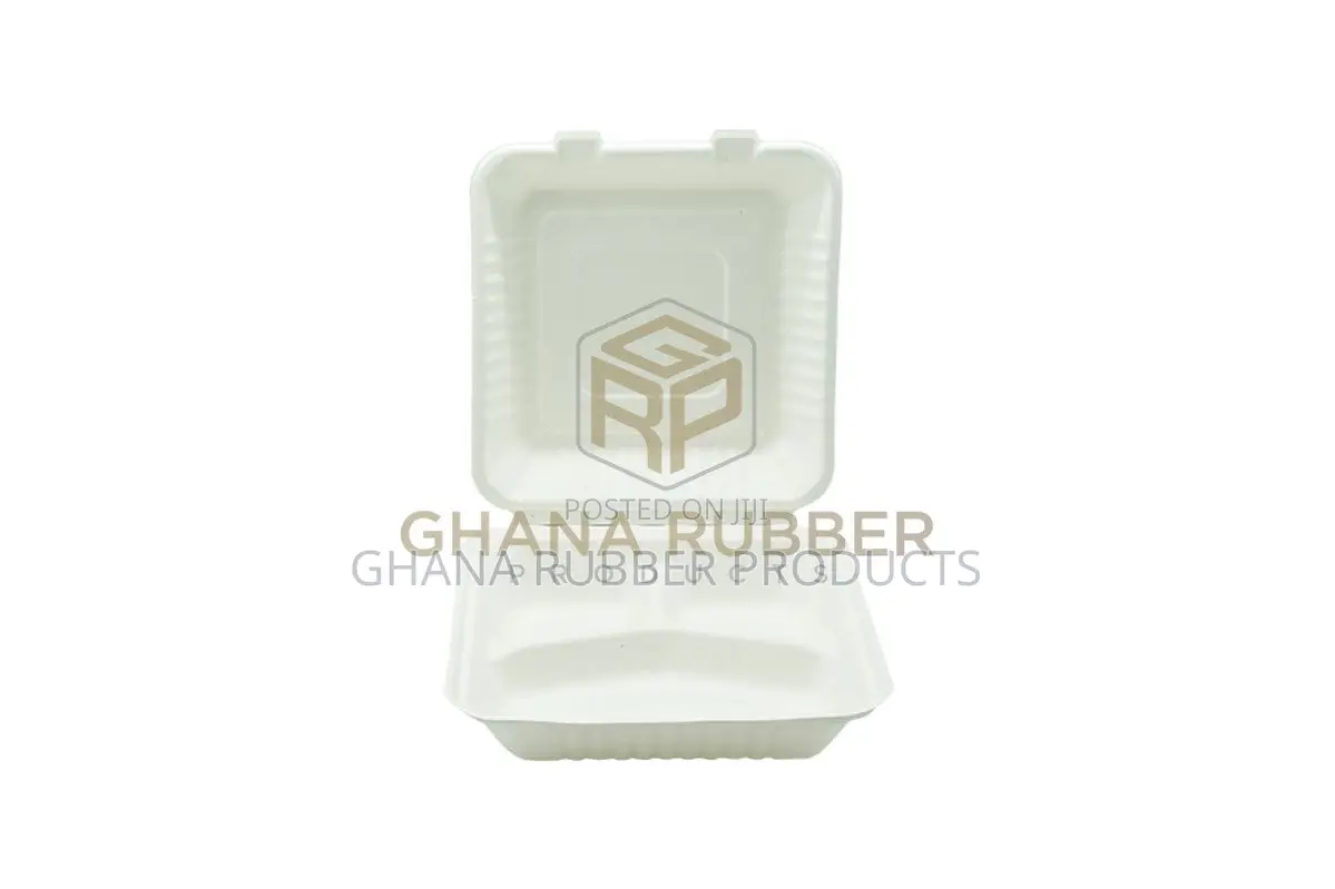 Bagasse 3-Section Clamshell Boxes 9" X 9" (200pcs)