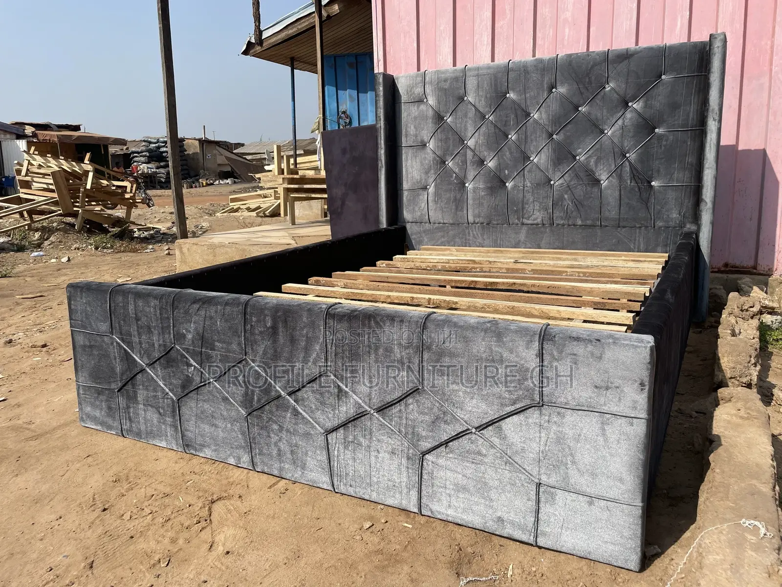 Fabric Gray Double Bed-frame//Free Delivery