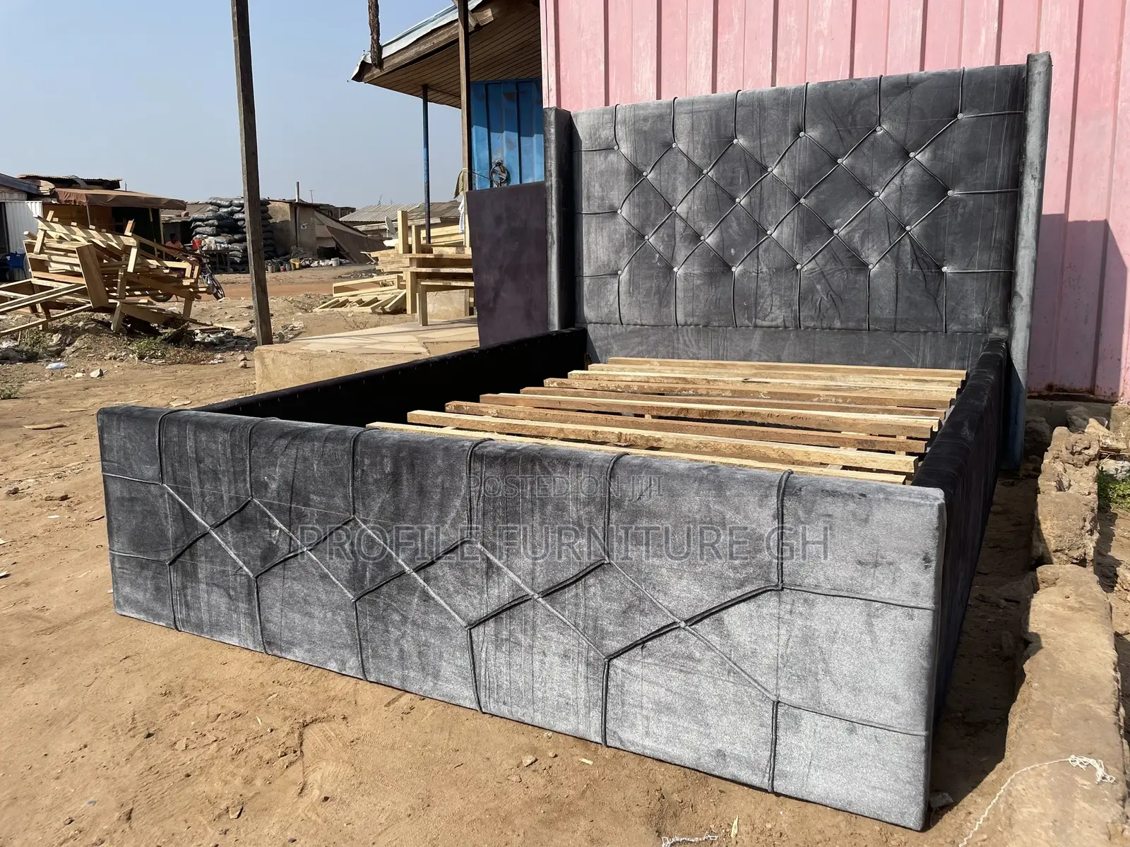 Fabric Gray Double Bed-frame//Free Delivery