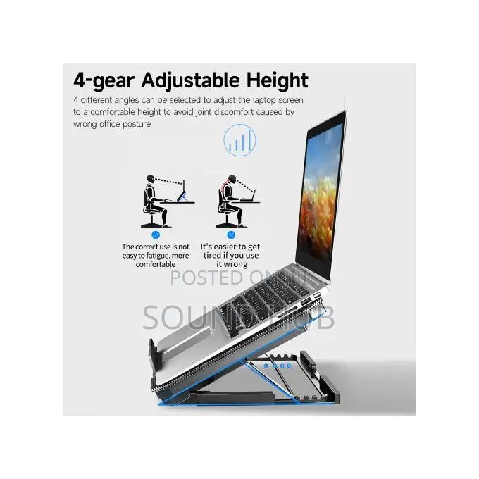 Laptop Stand With Cooling Fan Low Noise Adjustable Height