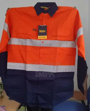 Bisley Work Shirt Orange/Navy; Taped