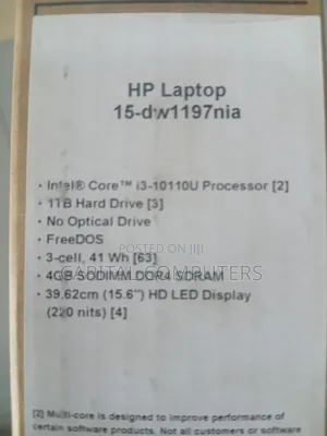 New Laptop HP 15-dw1197nia 4GB Intel Core i3 HDD 1T