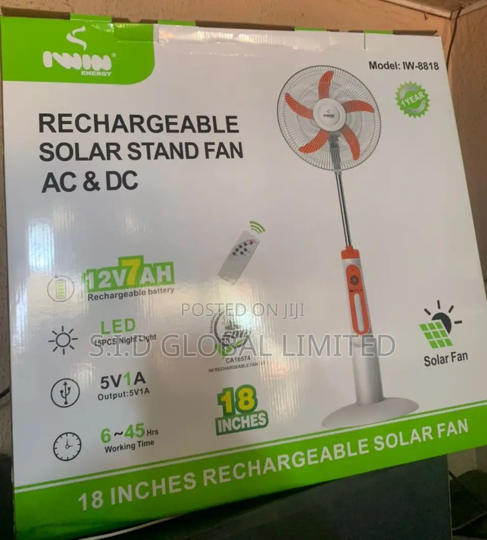 Demand Proper 18'' Rechargeable Solar Stand Fan