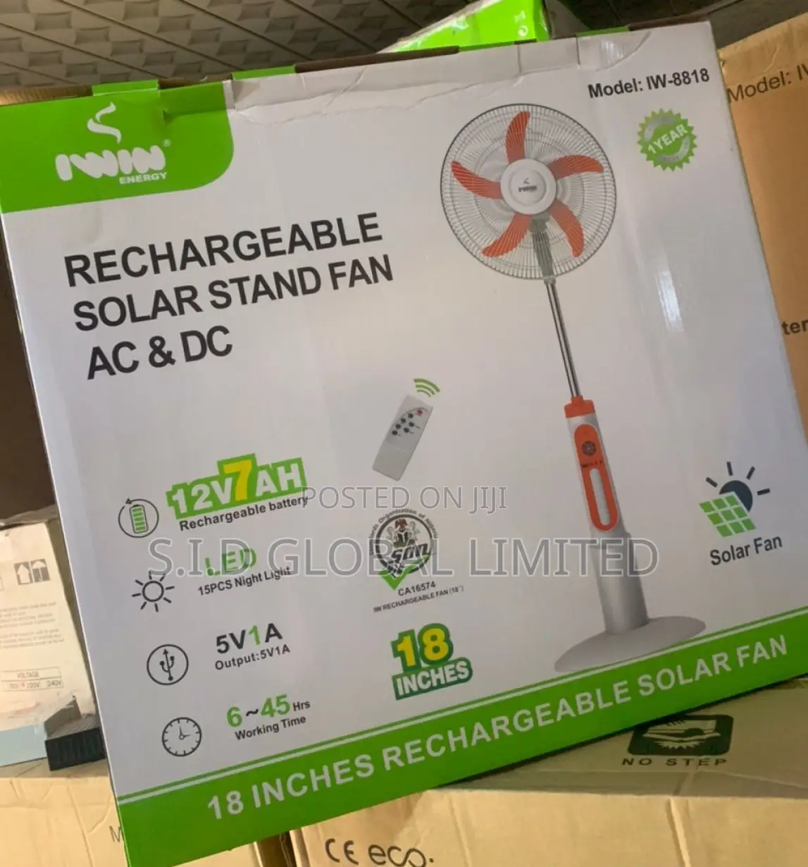 Known Awesome 18'' Rechargeable Solar Stand Fan