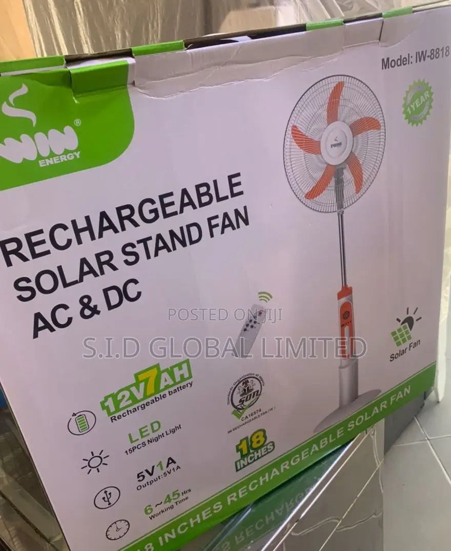Light Up Your Life 18'' Rechargeable Solar Stand Fan