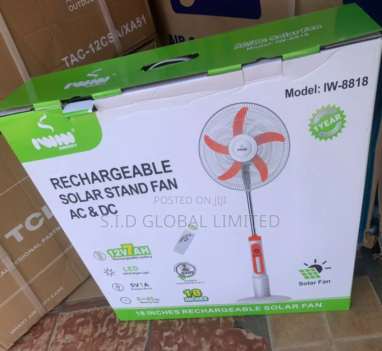 Illuminate Your World With 18'' Rechargeable Solar Fan