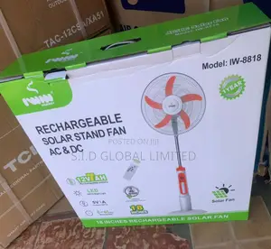 Illuminate Your World With 18'' Rechargeable Solar Fan