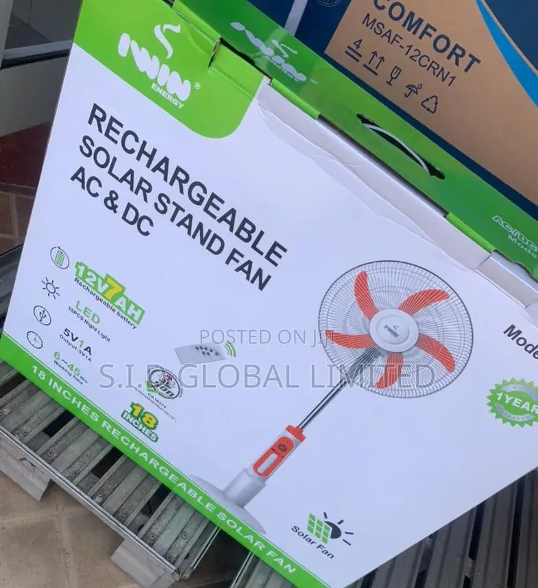 Brighten Up Your Home With 18'' Rechargeable Solar Fan