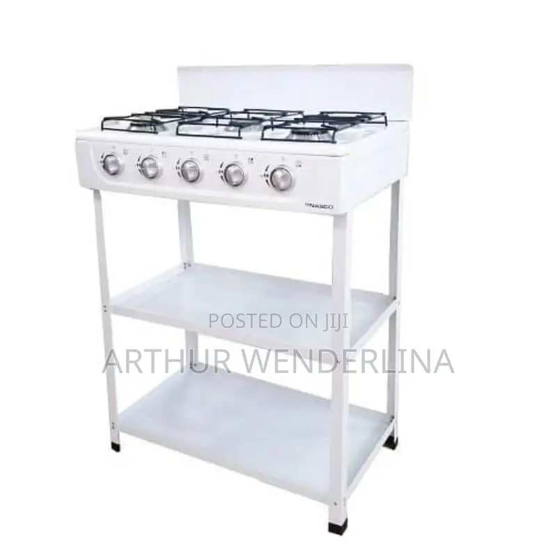 Nasco 5 Burner Gas Stove W/ Stands |White, Black Caps [
