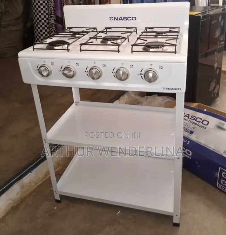 Nasco 5 Burner Gas Stove W/ Stands |White, Black Caps [