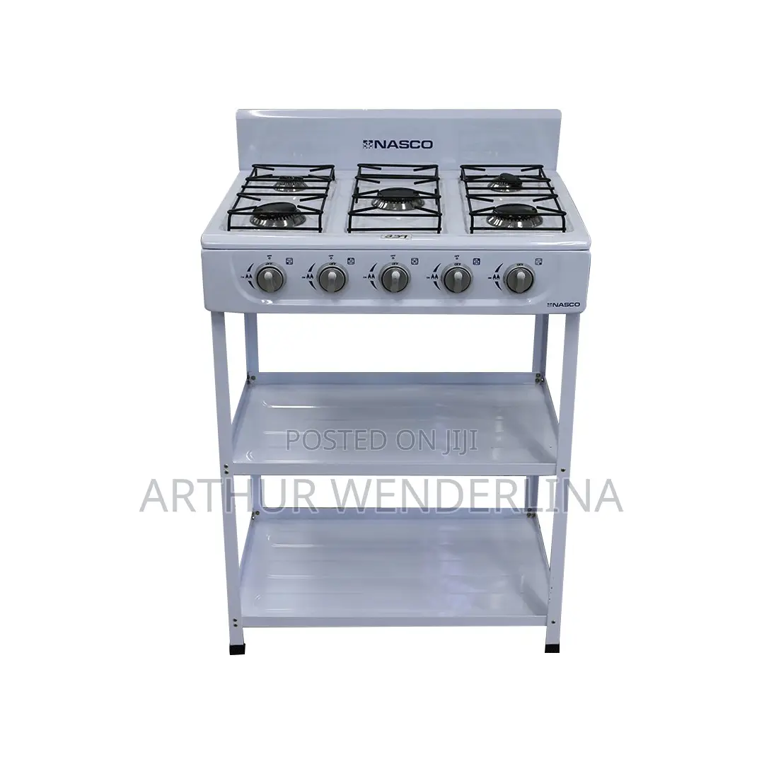 Nasco 5 Burner Gas Stove W/ Stands |White, Black Caps [