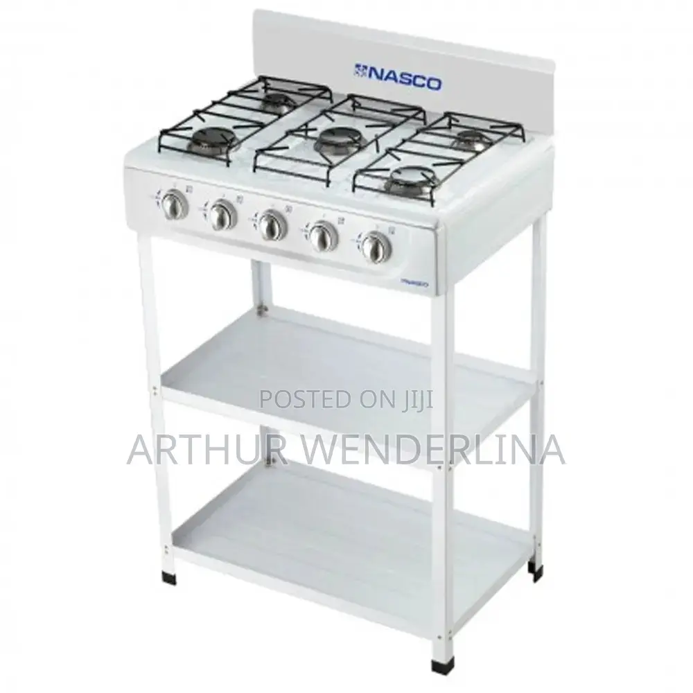 Nasco 5 Burner Gas Stove W/ Stands |White, Black Caps [