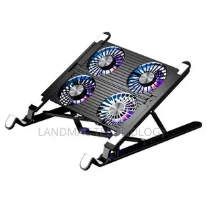 Adjustable Laptop Stand With USB Cooling Fan - Black