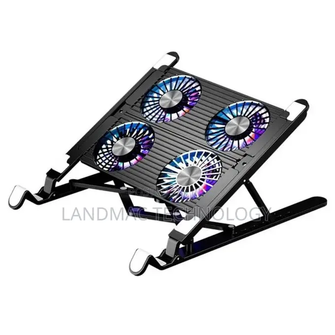 Adjustable Laptop Stand With USB Cooling Fan - Black