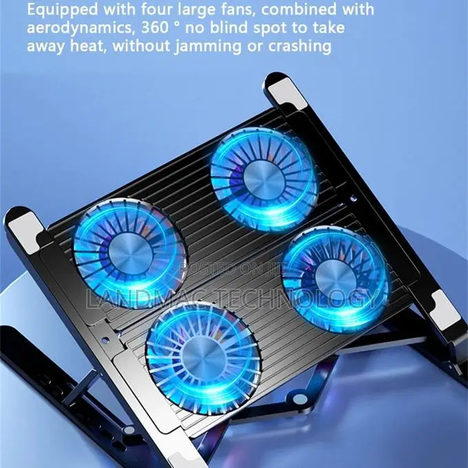 Adjustable Laptop Stand With USB Cooling Fan - Black