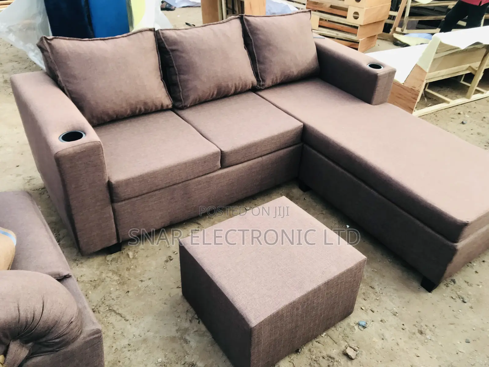 Brown L Shape Sofas Plus Table