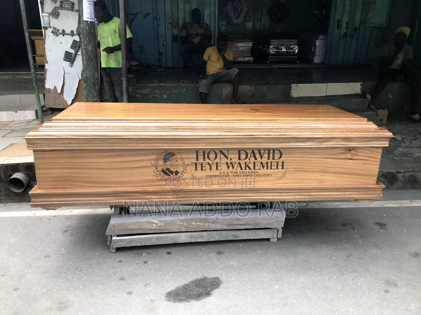 Original Kente Wood Casket With Glass on Top.Image at Side