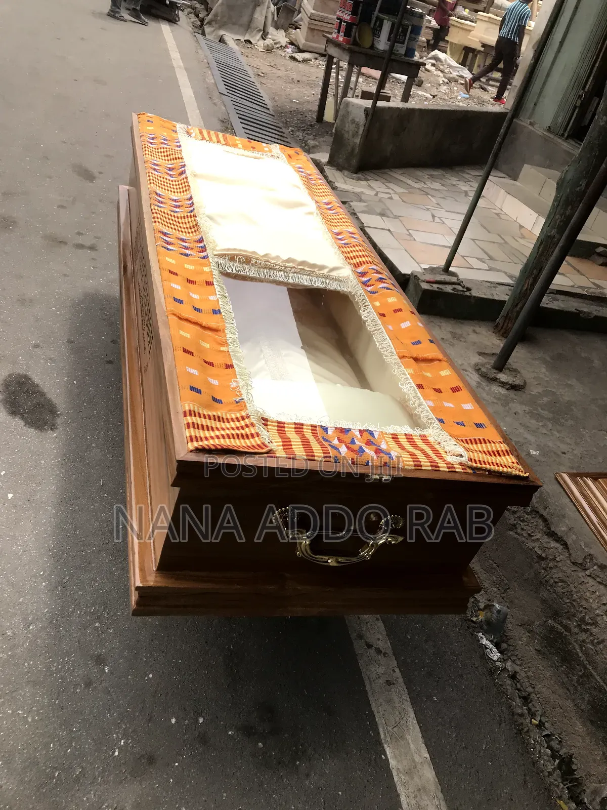Original Kente Wood Casket With Glass on Top.Image at Side