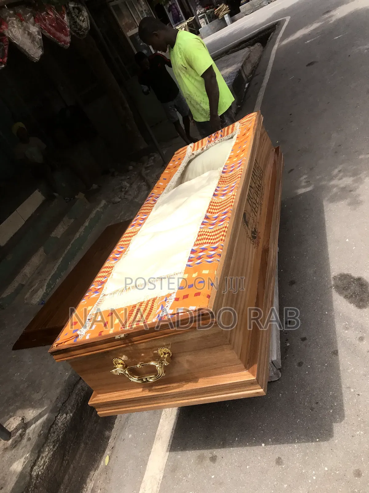 Original Kente Wood Casket With Glass on Top.Image at Side