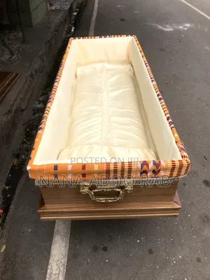 Original Kente Wood Casket With Glass on Top.Image at Side
