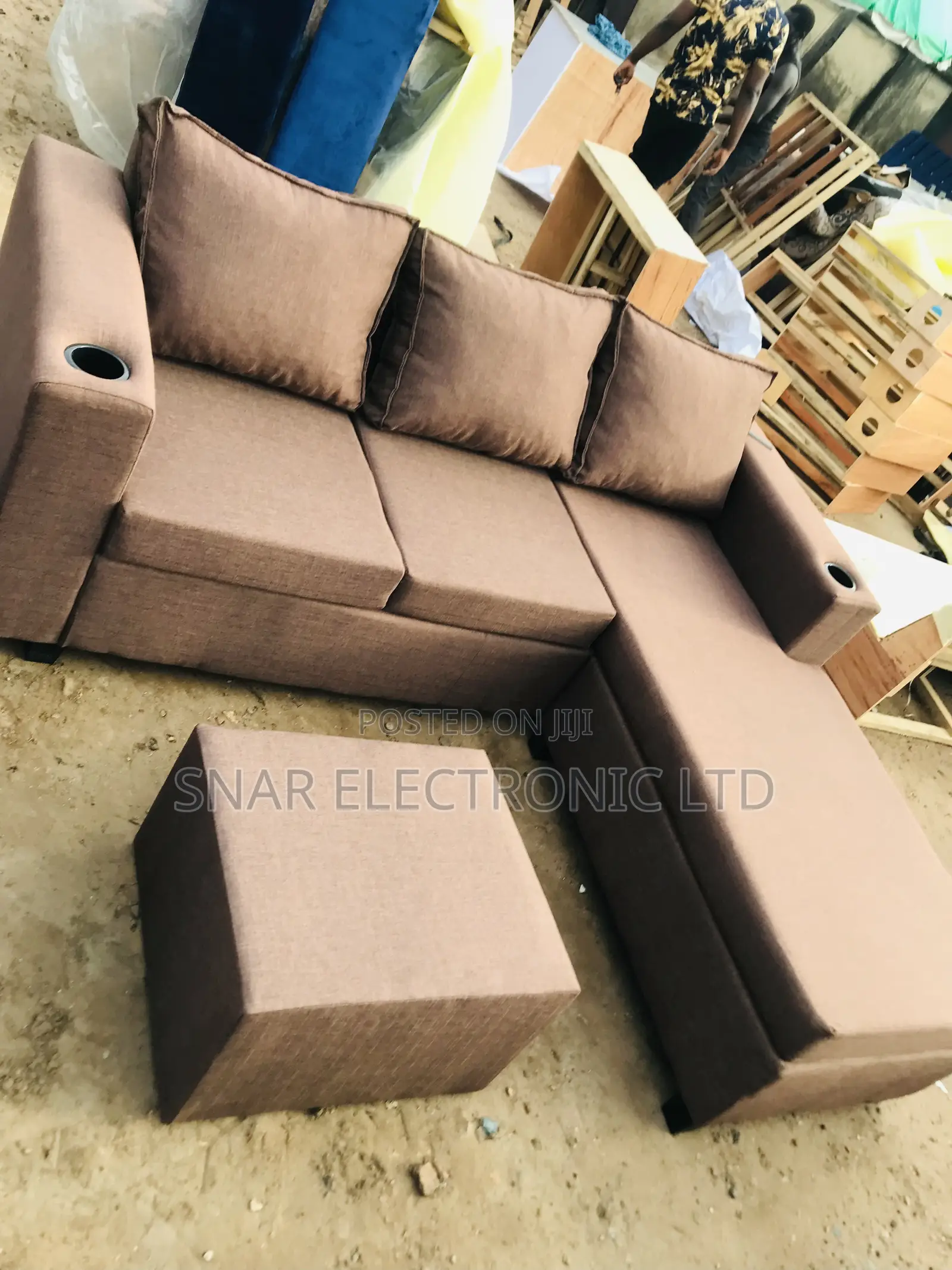 Stronger Brown L Shape Sofas Plus Table