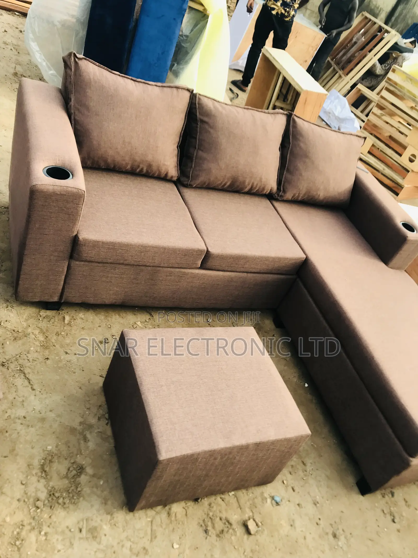 Stronger Brown L Shape Sofas Plus Table