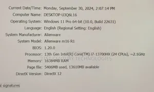 Laptop Dell Alienware M16 R1 16GB Intel Core i7 SSD 1T