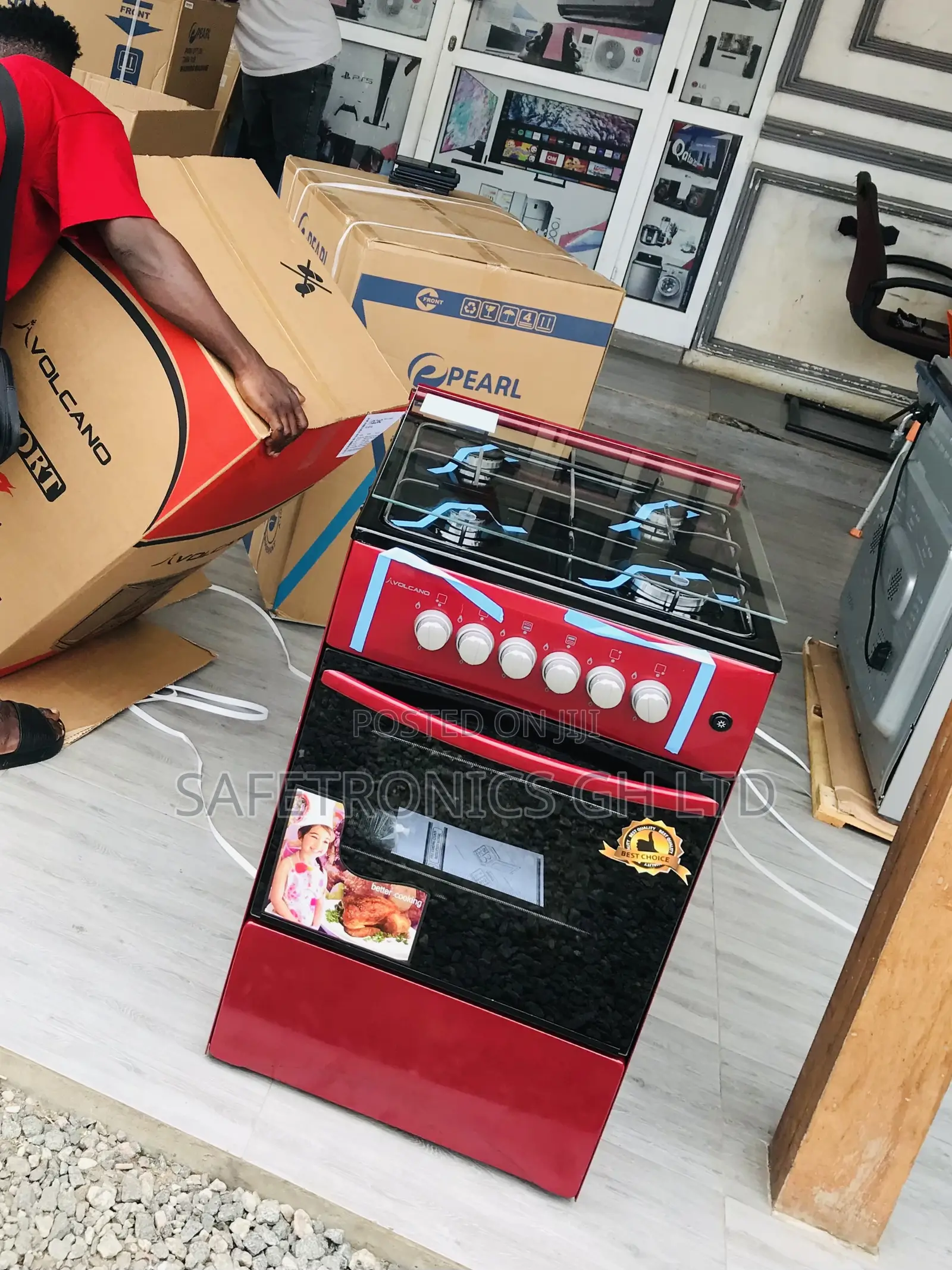 Fast Cooking 50x50 4 Gas Burner With Oven Volcano Red 